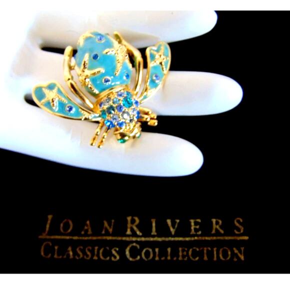 VTG Joan Rivers Gold STARFISH BEE PIN Brooch Gold Star Fish Blue Pave Crystal - Picture 2 of 5